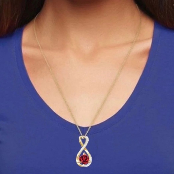 ❤️ New gold/ silver floral red rose infinity pendant choker necklace w rhin… - Picture 4 of 4